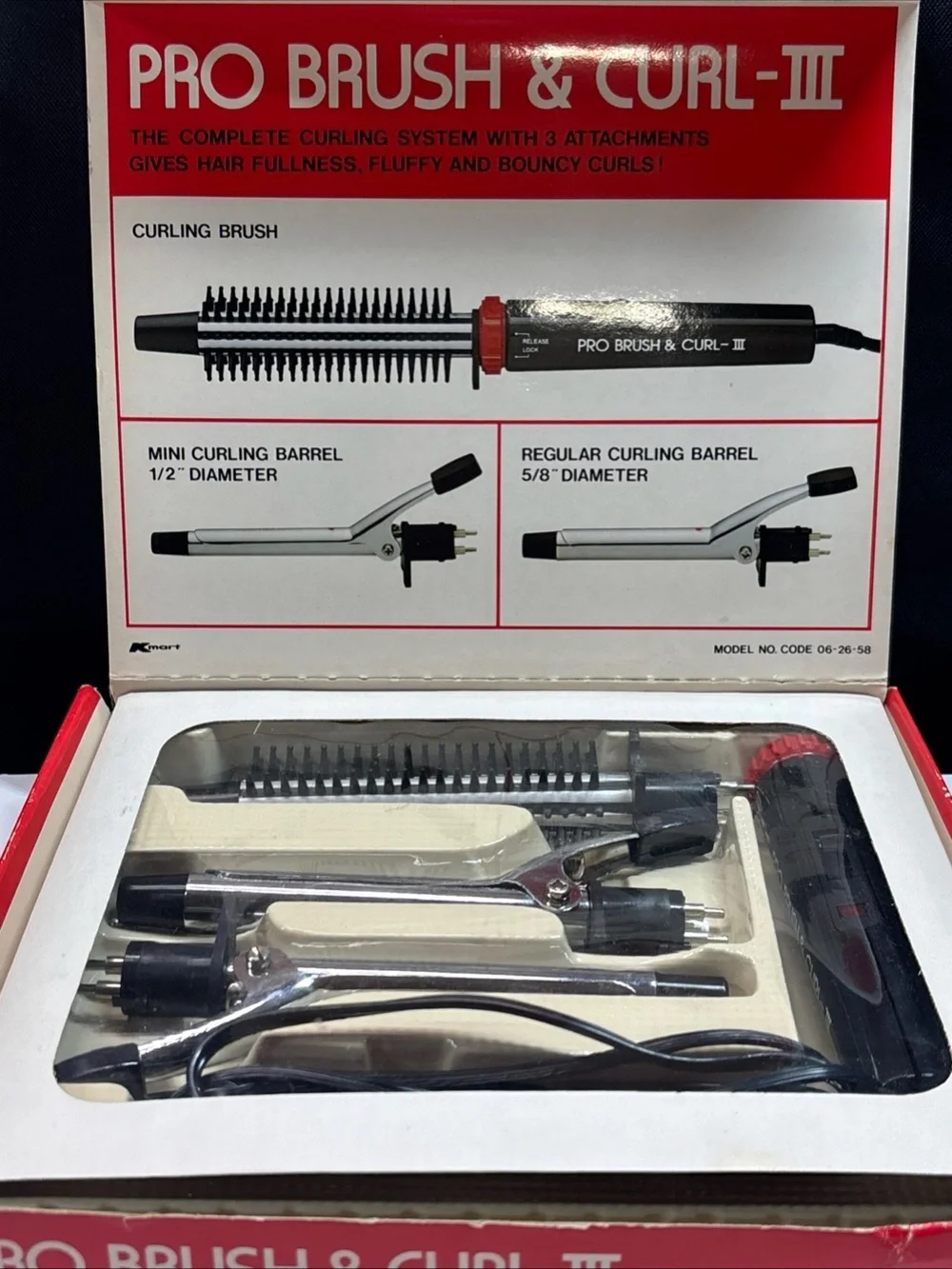 3 WAY CURLS- HOT CURLING BRUSH SET W/original Box NOS Prom Pageant Wedding